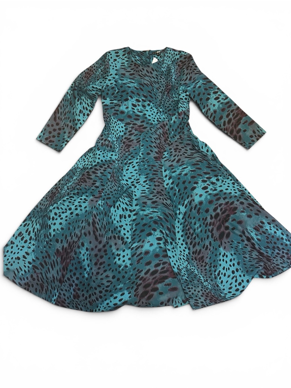 Natori Teal and Black Animal Print Dress US8